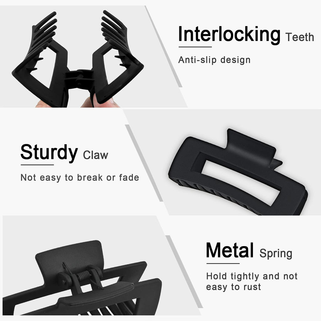 Big Hair Claw Clips for Women Girls, 4.2" Matte Rectangle Hair Clips for Thick and Thin Hair, Nonslip Hair Cutcher Jaw Clamps (Black&Tortoise)