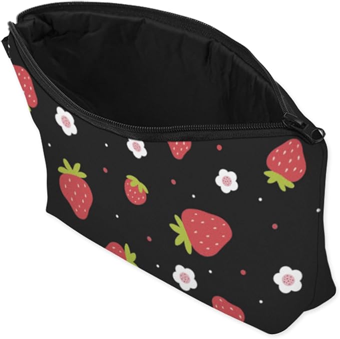 Aiphamy Cute Travel Makeup Bag Cosmetic Bag Small Pouch Gift for Women (Strawberry Black)