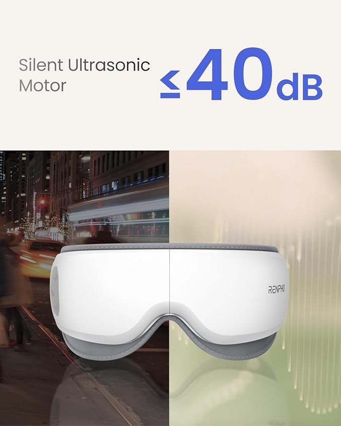RENPHO Ultra-Quiet Eye Massager with Heat, Lightweight Eye Mask FSA Eligible HSA Face Massager Relax Reduce Strain Improve Sleep Eyeris Zen, Mothers Day Birthday Gifts