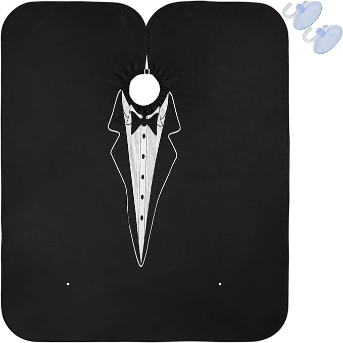 visesunny Tuxedo Design On Black Barber Cape Anti-Static Hair Cutting Cape with Snap Closure Professional Salon Polyester Beard Shaving Bib Water-Resistant Hairdressing Cape Adjustable Snap