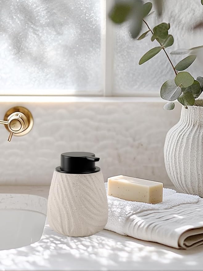 Foaming Soap Dispenser, 14 oz Ceramic Foam Soap Pump with Easy-Press Plastic Pump, Refillable Hand Soap Dispenser for Bathroom & Kitchen Sink