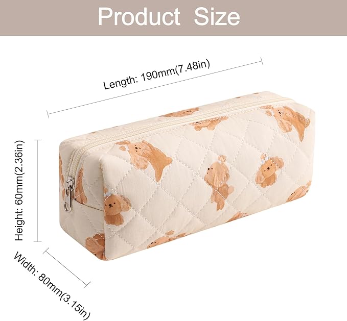 WHHJM Cute Floral Makeup Brush Bag Small Cotton Quilted Cosmetic Bag for Women Travel Toiletry Zipper Make Up Pouch (Little dog)