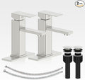 Bathroom Faucet-2 Sets, Brushed Bathroom Sink Faucets with Pop-up Drain and 6 Inch Deck Plate, Single Handle Modern Farmhouse RV Vanity Faucet for Vessel Sink (1~3 Holes)