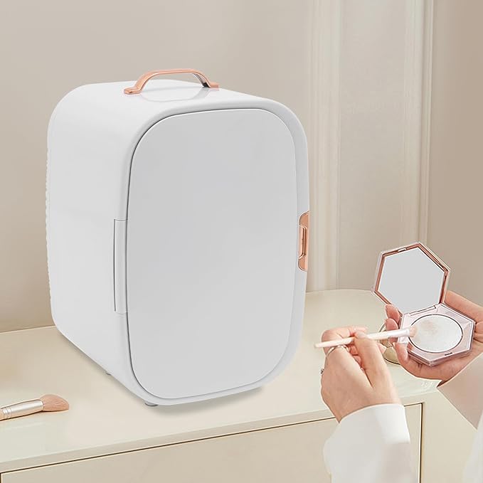 HOLMZCED 12L Portable Beauty Fridge with Handle, Mini Skincare Fridge Cooler & Warmer Cosmetics Refrigerator White for Makeup Lipstick Comestic Skincare