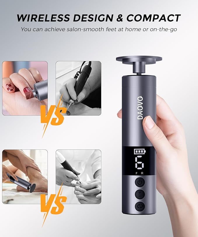 Electric Foot Callus Remover, 2-in-1 Cordless Pedicure Tools for Feet and Nail File with 80PCS Sandpaper Discs(3 Sizes), Aluminum Body with Adjustable Speed for Dead Skin, Cracked Heels & Home