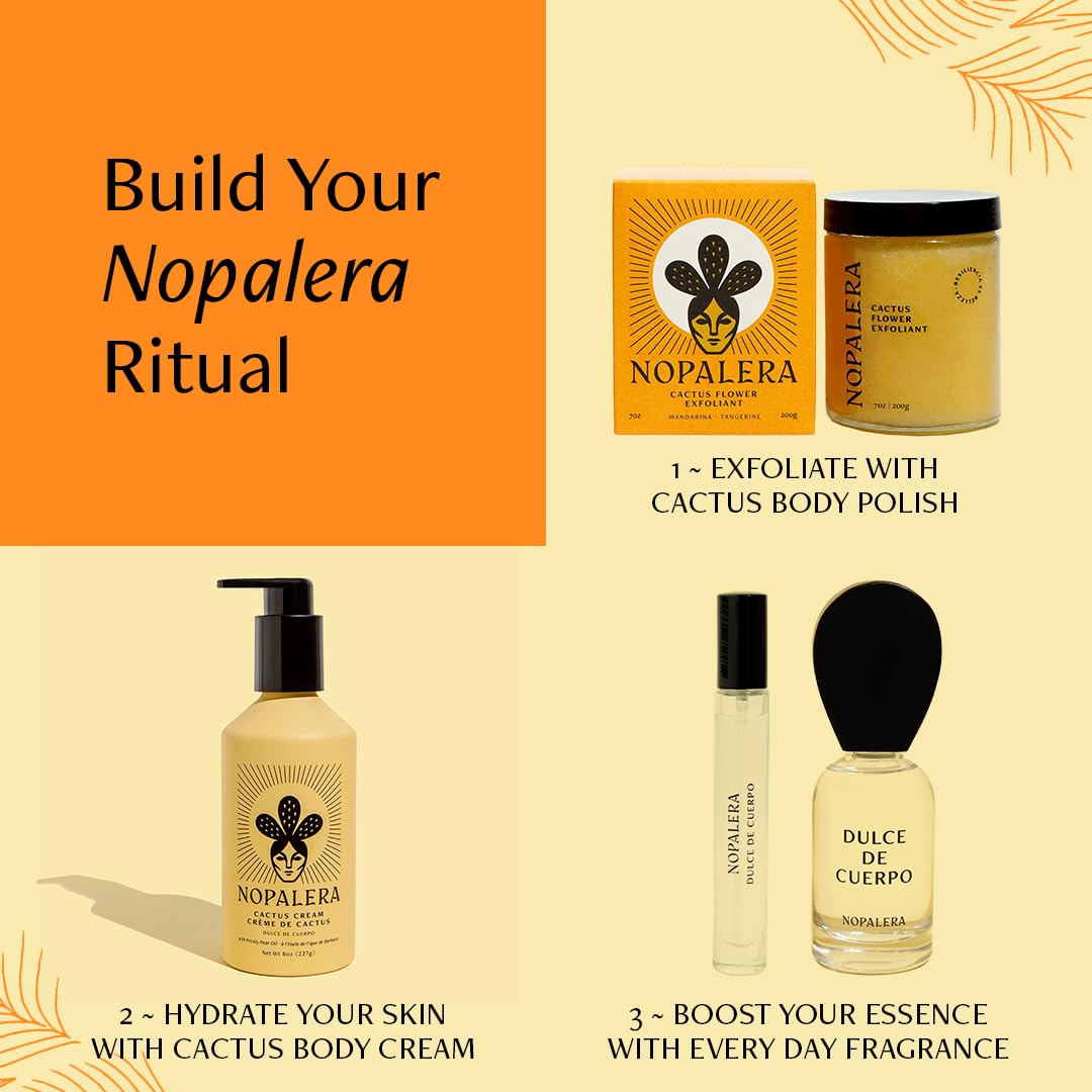 Nopalera Mandarina Cactus Flower Exfoliant - Face & Body Scrub, 3-in-1 Cleanser, & Moisturizer, Vegan, Cruelty-Free, Natural Citrus Scent, Dye Free, 6 oz.