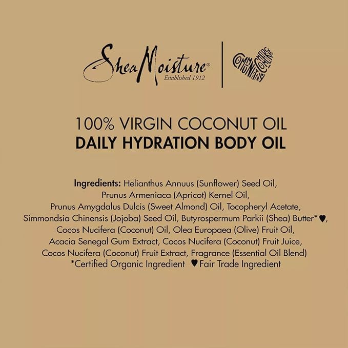 SheaMoisture Body Oil, Daily Hydration 2-Pack – Lightweight, Non-Greasy Moisturizer with Virgin Coconut Oil for Soft, Smooth Skin, 8 Oz Ea