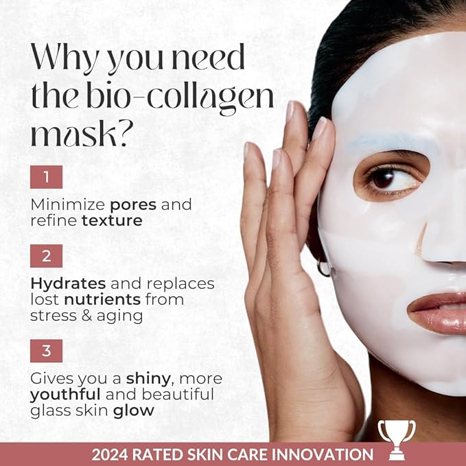 Collagen Sheet Mask – Hydrating Korean Face Mask for Fine Lines & Anti-Aging, Deep Moisture, Radiant Skin Boost, Bio-Collagen Facial Masks (4 Pack)
