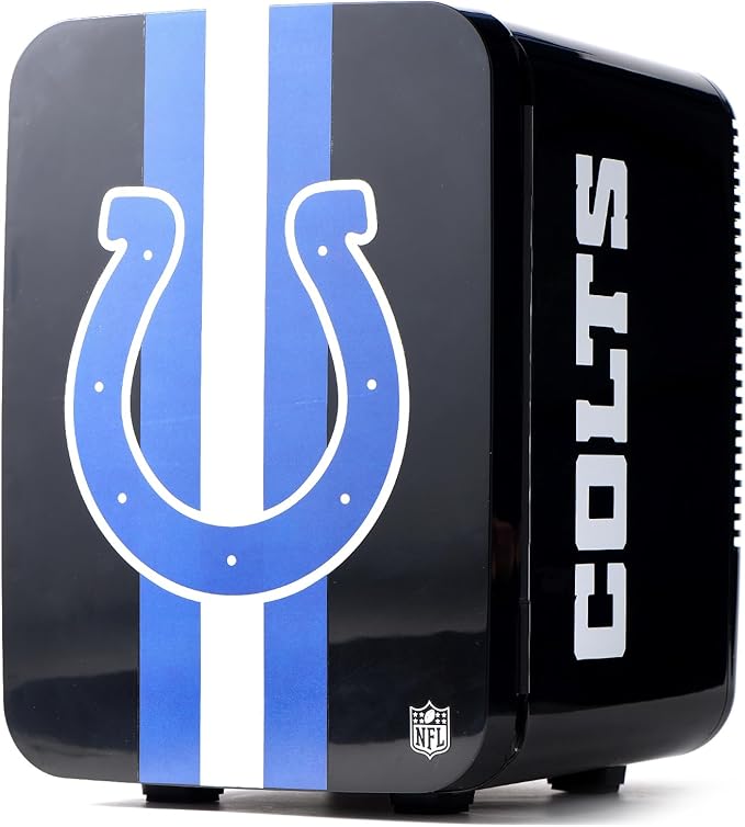 Ukonic NFL Indianapolis Colts 15-Can Mini Fridge 10L – AC/DC Powered, Official Team Colors & Logo, Portable Cooler for Tailgates, Home, Office, or Car