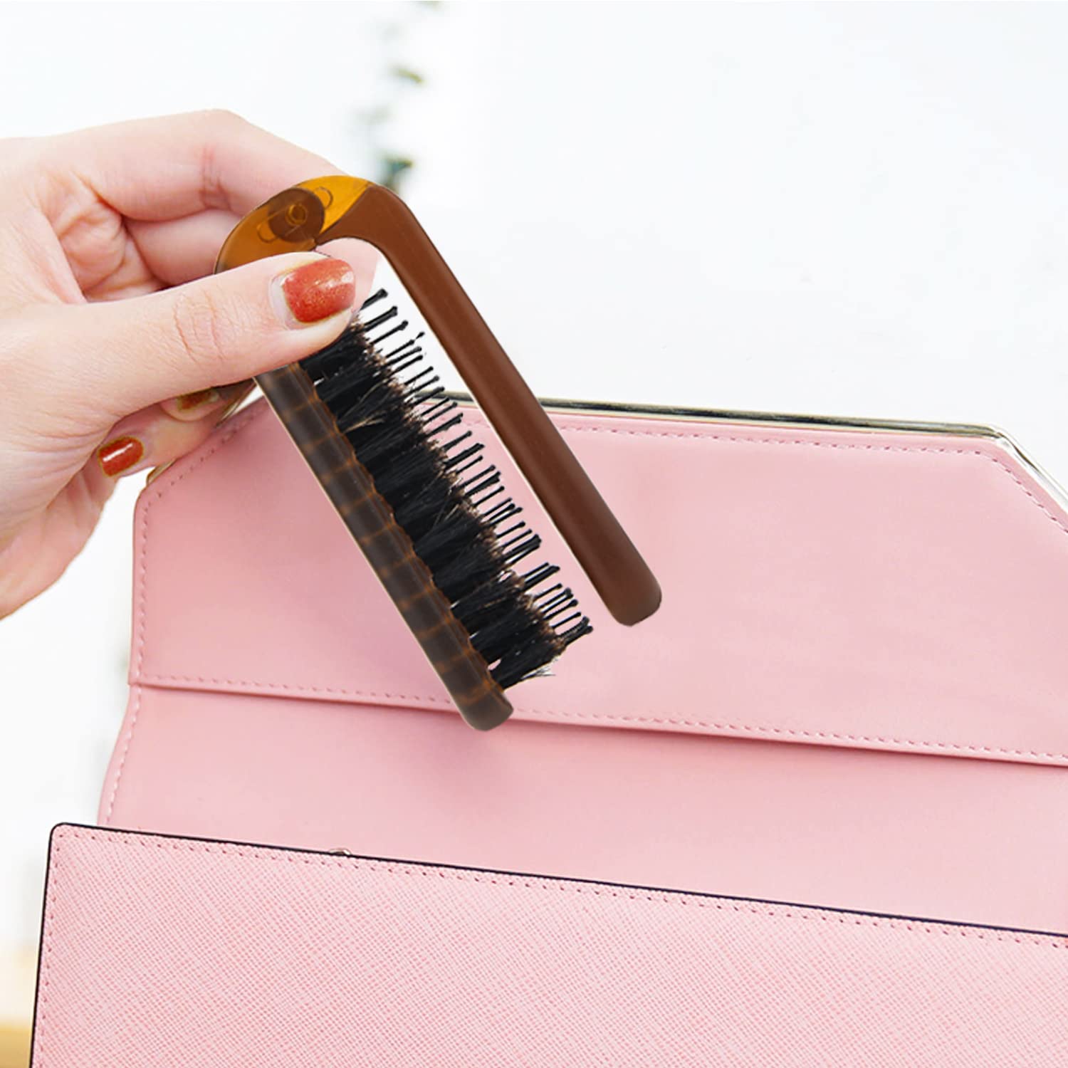 Travel Folding Hair Brush, Mini Boar Bristle Hair Brush for Men Women Kids