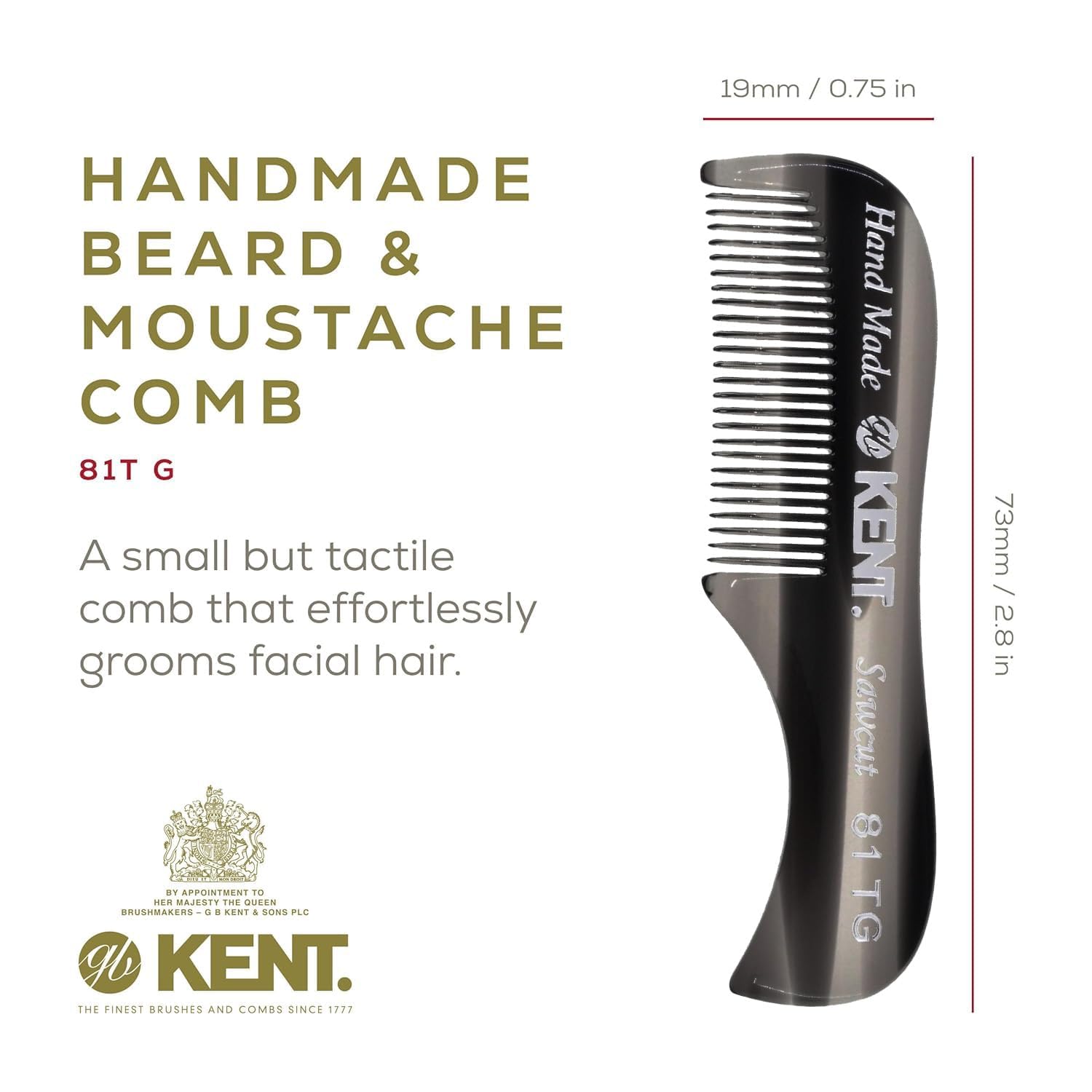 Kent A 81T Bundle X-Small Gentleman's Beard and Mustache Pocket Comb, Fine Toothed Pocket Size for Facial Hair Grooming and Styling. Saw-cut of Cellulose Acetate, Hand Polished. Hand-Made in England