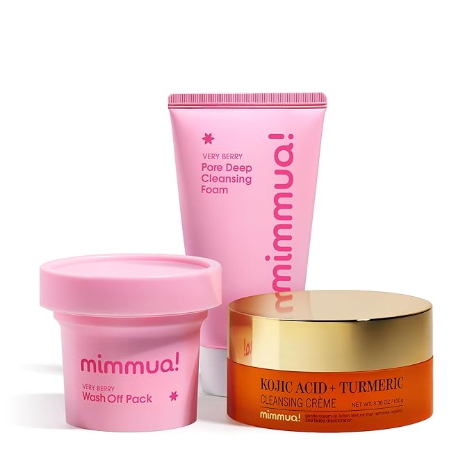 mimmua! Pink Glow Set | Cleansing Cream + Cleansing Foam + Wash Off Pack | Total Cleansing Set | All in One Routine for Glow Skin