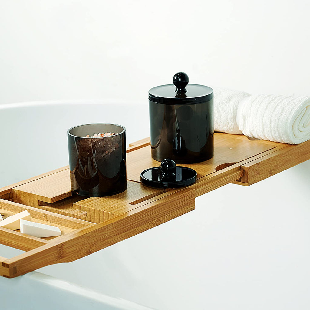 SheeChung 3 PCS Qtip Holder Bathroom Set with Tray, Acrylic Apothecary Jars