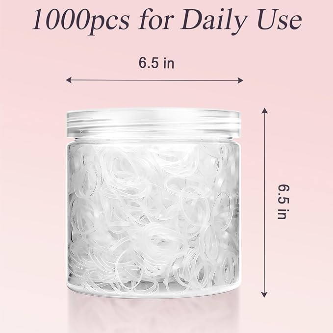Clear 1000pcs Mini Hair Rubber Bands, Soft & Durable Plastic Elastic Hair Ties for Little Girls, Stretch Ponytail Ties for Kids Hairstyles and Braids