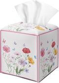 Wildflowers Butterfly Tissue Box Cover Square with Bottom Belt, Leather Waterproof Tissue Holder Facial Paper Case for Tabletop Home Office Bathroom Car Decor -05