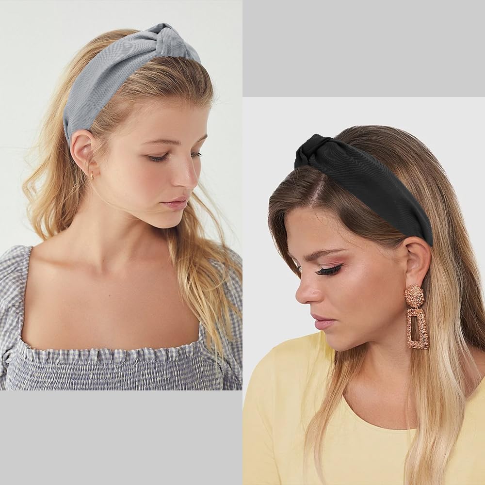 AHONEY 5 Pack Black Knotted Headbands for Women Wide Headbands for Women's Hair Top Knot Non Slip Cute Hair Accessories Leopard Print Diademas Para Mujer (Black)