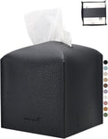 PENGLONG Tissue Box Cover 5X5X5'' PU Leather Tissue Holder Square Tissue Cube Box Organizer for Bathroom Vanity Countertop, Car, Night Stands, Office, Home, Kitchen (1Pack, Black)