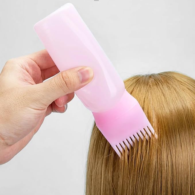 Root Comb Applicator Bottle 6 Ounce, 4 Pack Applicator Brush for Hair Dye, Hair Oil Applicator Bottle with Graduated Scale (Pink White Black Purple)