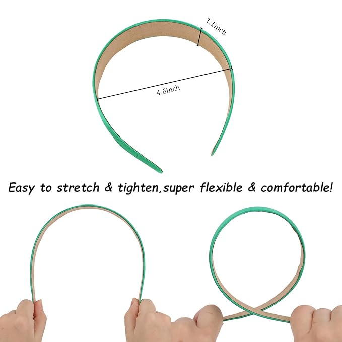 Wecoe 10 Pack Green Headbands 1 Inch Wide Satin Headbands Women Non Slip Fashion Plain Head Bands Solid Hair Bands DIY St. Patrick's Day Hair Accessories for Women Girls Diademas Para Mujer