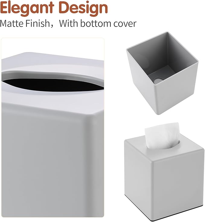 Tissue Box Cover, Square Facial Tissue Holder Storage for Bathroom Vanity, Countertops, Dressers, Night Stand, Parlors and Offices - Grey