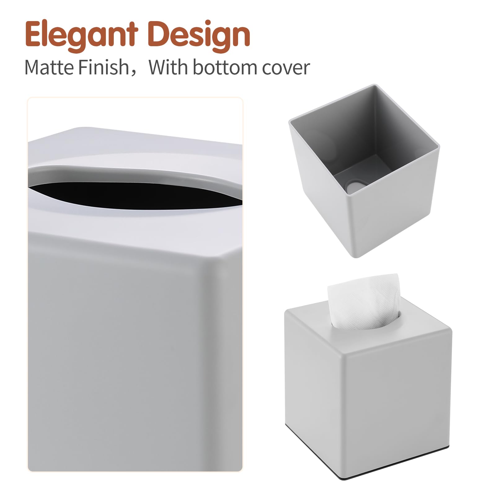 Y-in Hand Tissue Box Cover, Square Facial Cube Tissue Box Holder, Storage Accessories for Bathroom Vanity, Bedroom Countertops, Dressers, Night Stand, Parlors and Offices - Gray