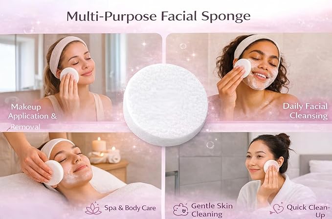 KarsJeGu 120 PCS Compressed Facial Sponges, Natural Cellulose Face Cleaning Pads, Professional Spa-Grade Makeup Remover Sponges for Daily Cleansing,Compact Travel-Friendly Skincare Essentials (White)