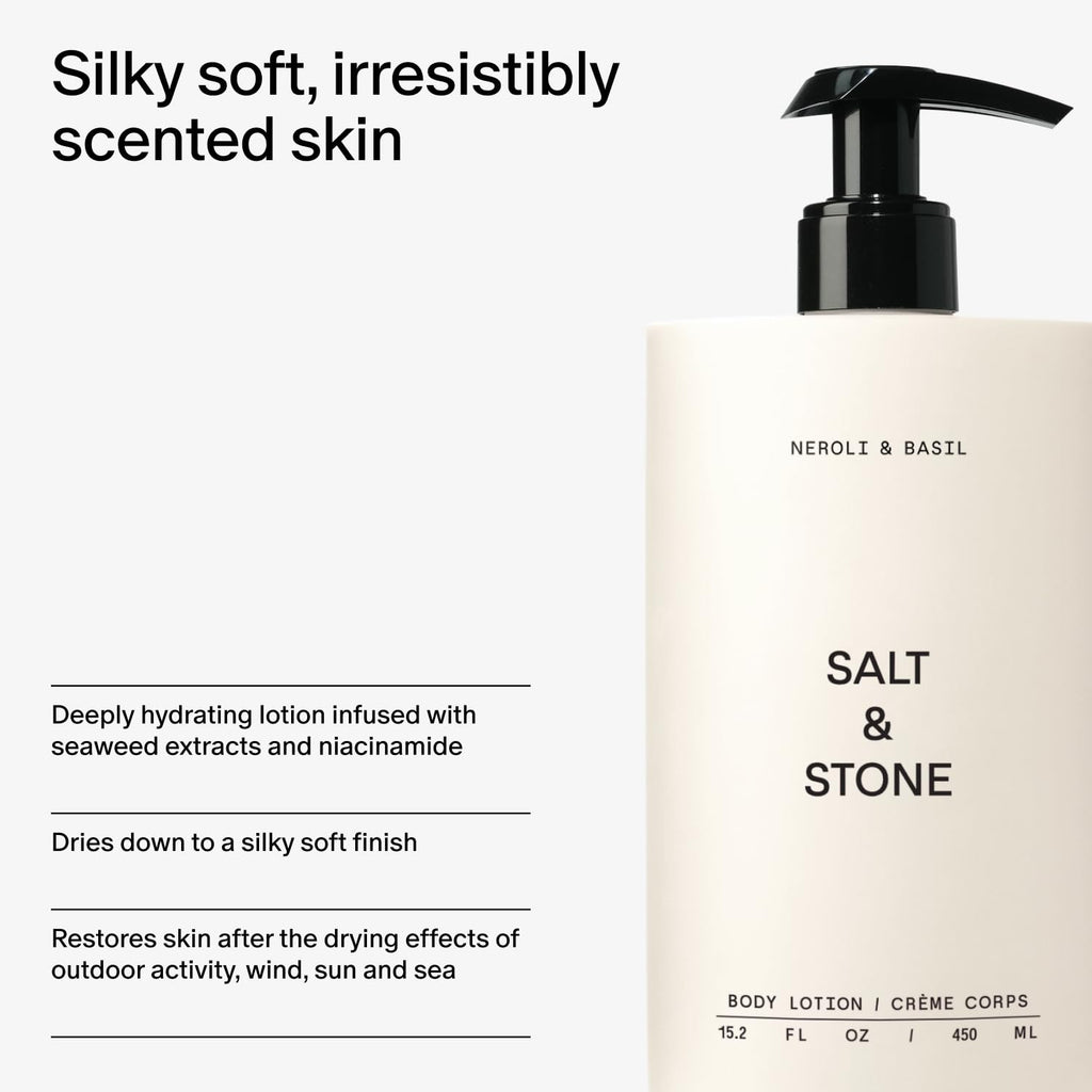 Salt & Stone Body Lotion for Women & Men, Vegan, Neroli & Basil 15.2 fl oz