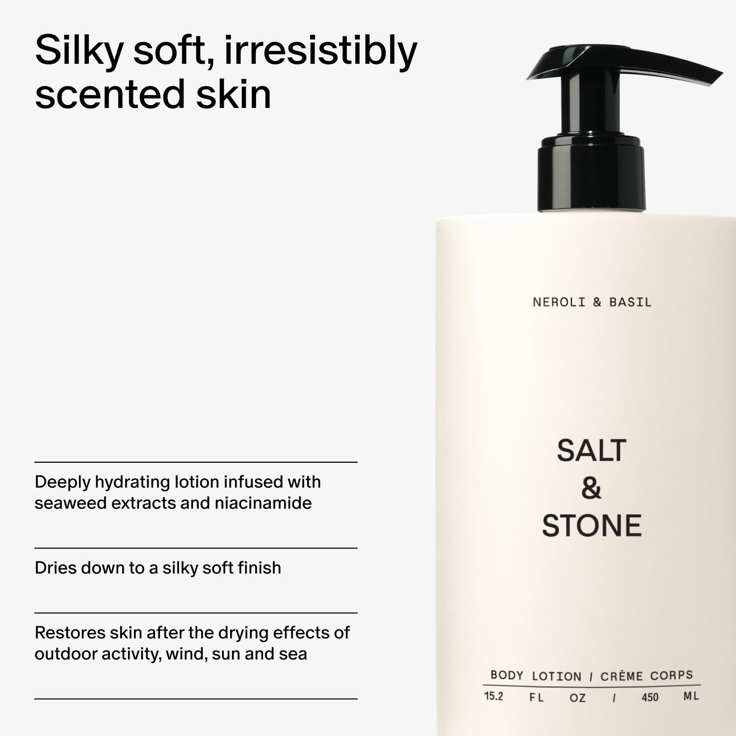 Salt & Stone Body Lotion for Women & Men, Vegan, Neroli & Basil 15.2 fl oz