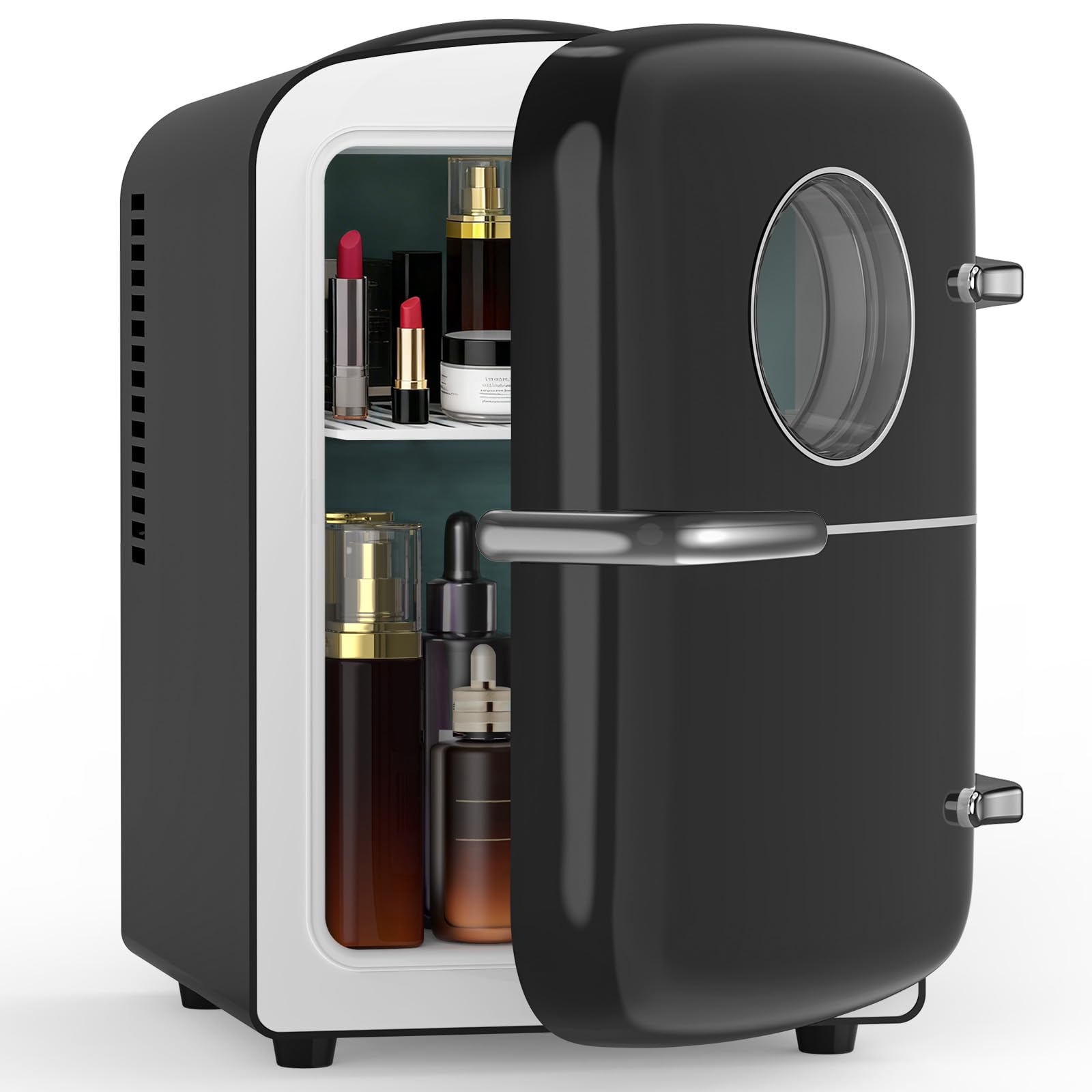 Electactic Mini Fridge for Skincare, 4L/6 Cans Small Cosmetic Fridge for Makeup & Drink, With Observation Window, Portable Desk Fridge Cooler and Warmer for Kids, Bedroom, Countertop, Black