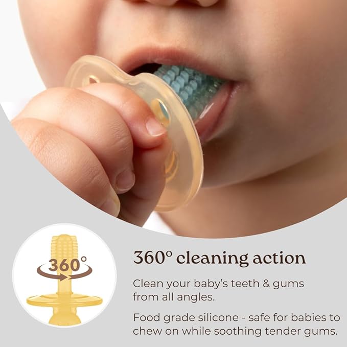 haakaa 360° Silicone Baby Toothbrush – 100% Soft Food Grade Silicone, BPA-Free, Suction Base, Safe for Babies 6 Months+, Gentle Gum and Teeth Cleaning for Infants, Gum Massager (Banana)
