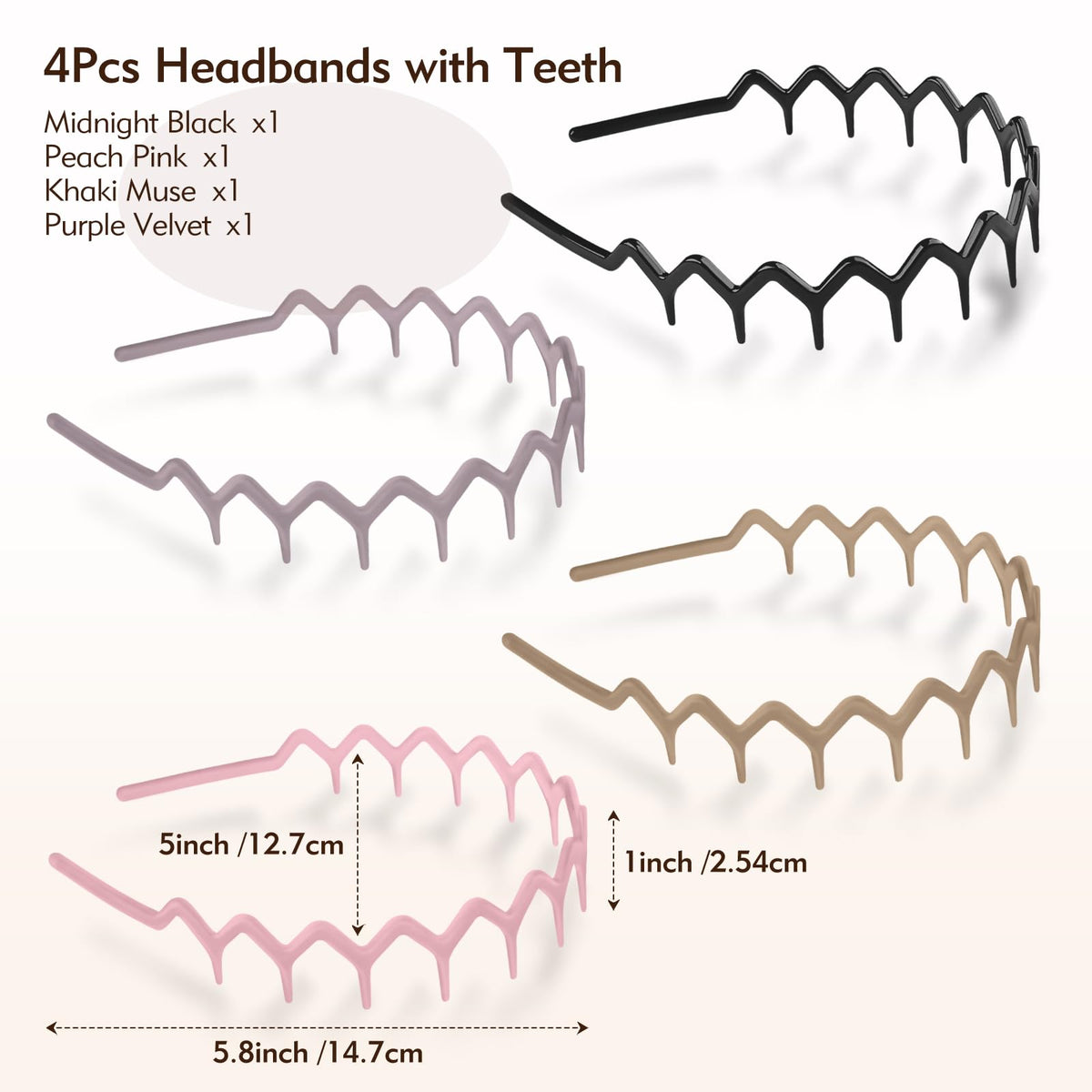 MIVZO Zig Zag Headbands with Teeth for Women and Men, 4 Pcs