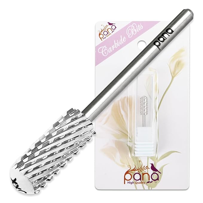 PANA 3/32" Small Smooth Round Top Safety Carbide Nail Drill Bit for Gel Polish & Acrylic Removal Nail Salon Manicure Pedicure Electric File Tools (Small Barrel - Silver, 2X Coarse)