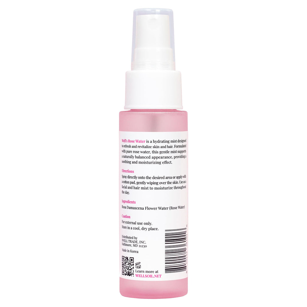 Well's Oil Rosewater Face & Hair Mist Spray (2 fl oz / 59 mL) | 4-Pack | Floral Rosewater Hydrosol | Alcohol-Free