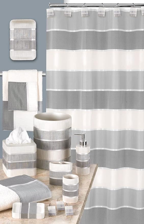 Zahari Home 4pc Modern Line Modern Bathroom Accessories Set Modern Soap Dispenser, Tumbler, Tooth Brush Holder and Dish Soap Holder Luxury Contemporary Grey Decor Unique Design Luxury Bath Set