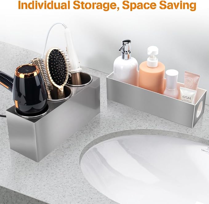 GFWARE Hot Hair Styling Tool Organizer with 3 Stainless Steel Cups, Silver
