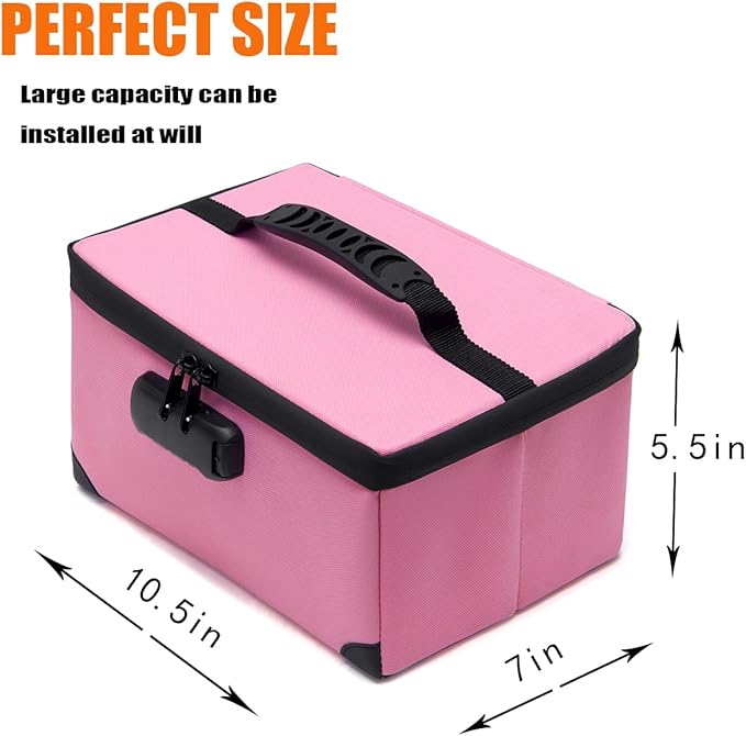 KaAutoler Portable Cosmetic Bag with Lock, Large Capacity Travel Makeup Case Organizer, Waterproof Makeup Bags for Girls Traveling With Handle and Divider Makeup Bag… (Pink)