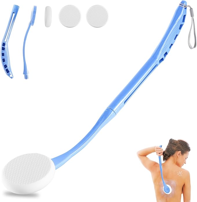 Lotion Applicator for Back, 20.5” Back Lotion Applicator, Back Lotion Applicators for Your Back, Easy Reach and Washable, Back Self Tanner Applicator（Cyan）