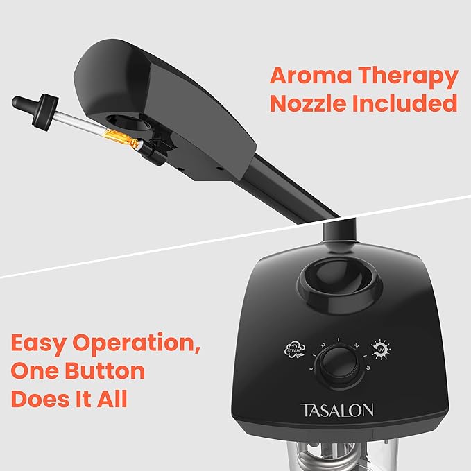 TASALON Ionic Facial Steamer, Professional Face Steamer for Facial, Esthetician Steamer for Face Spa and Salon Beauty, Hot Ionic Mist Face Steamer for Facial Deep Cleaning Skin Care Equipment- Black