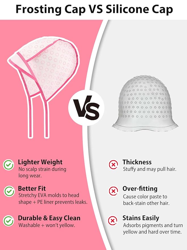 YOOVR 19PCS Hair Bleach Highlighting Kit with Hair Dye Brush and Bowl Set Color Whisk, Highlight Frosting Cap with Hook, Gloves Capes, Home Use Salon Tools for Hair Bleaching Coloring Dying (Pink)