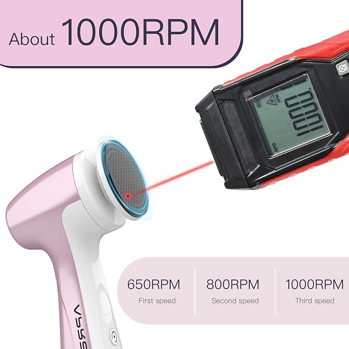APRELM Rechargeable Electric Foot Callus Remover with 3 Glass Grinding Heads, Professional 1000RPM 3-Speed Control Electric Foot File (E7 Pink Glass Version)