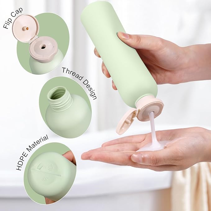 UMETASS 8.8oz Travel Essentials Shampoo Bottles for Toiletries,Empty Plastic Squeeze Bottles with Flip Cap for Tavel Size Shampoo and Conditioner (3 pack, green)