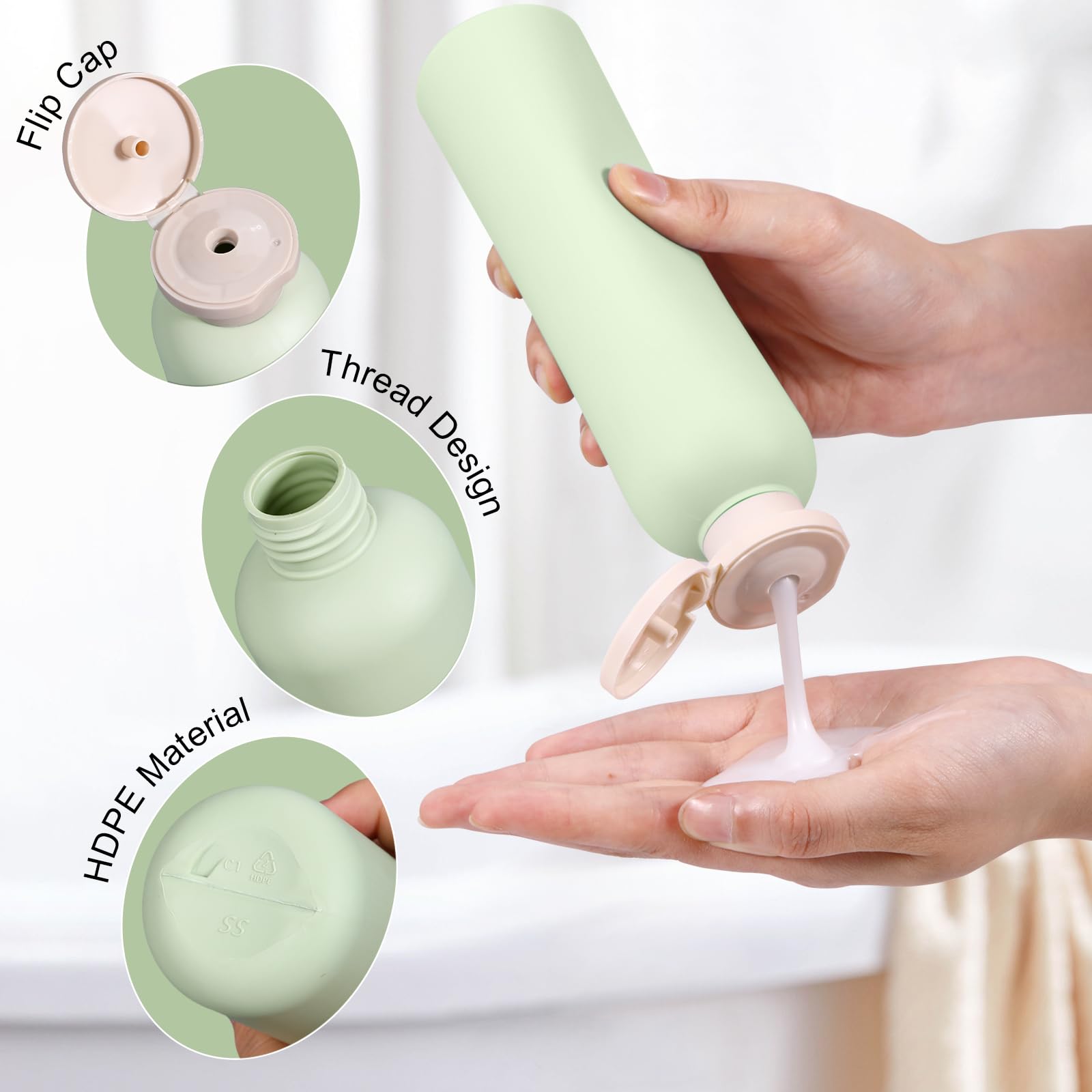 UMETASS 8.8oz Travel Essentials Shampoo Bottles for Toiletries,Empty Plastic Squeeze Bottles with Flip Cap for Tavel Size Shampoo and Conditioner (3 pack, green)