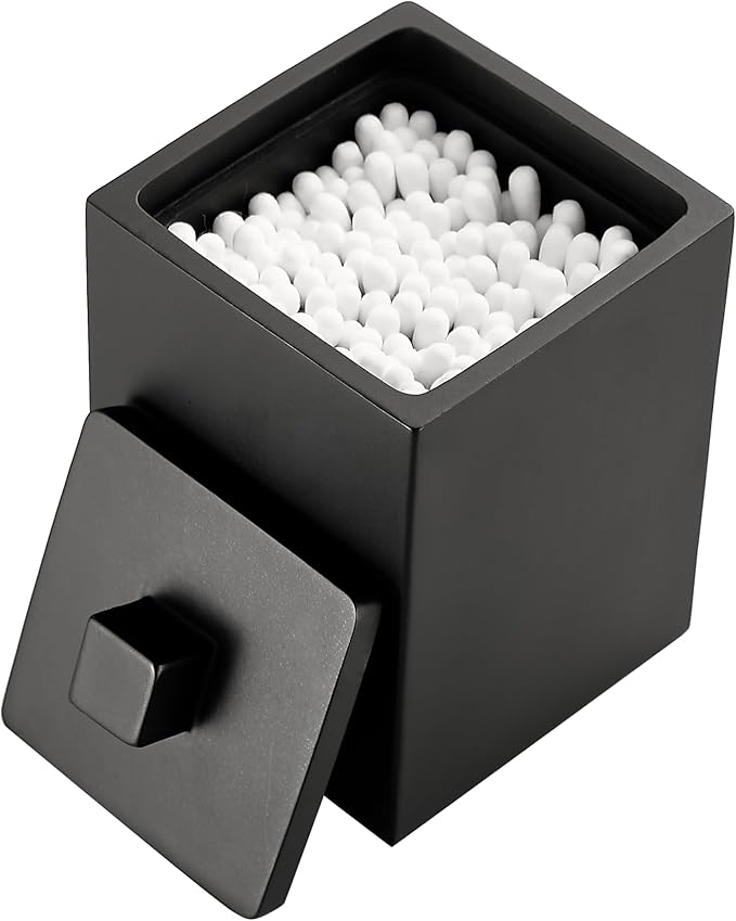 Joitsvia Resin Square Canister with Lid, Bathroom Qtip Holder, Cosmetics Makeup Accessories Storage for Makeup Sponge Bath Salts Storage Christmas Birthday Anniversary, Matte Black