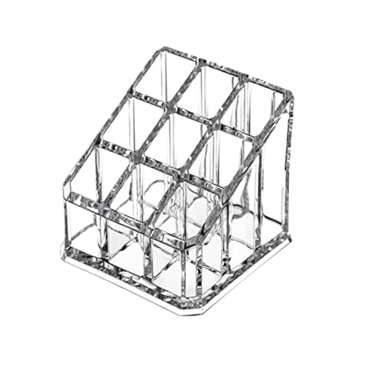 KW Collection Acrylic Makeup Organizer Cosmetic Storage Display Case Makeup Brush Holder Organizer Lipstick Dispenser Canister Bathroom Container (3.5 x 3.5 x 2.6 in, 9 Partitions, Transparent)