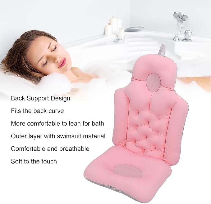 Natudeco Bathtub Cushion Bathtub Pillow Soft Breathable Folding Headrest Back Support Bath Pillow Cushion for Adults Spa(Pink)