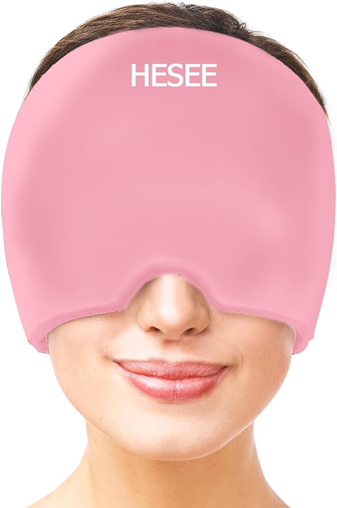 Migraine Relief Cap, Headache Relief Hat for Migraine Cap, Hot and Cold Therapy, Headache Eyes Mask for Stress Relief, Ice Pack Head Wrap for Sinus, Puffy Eyes, Tension, Pink