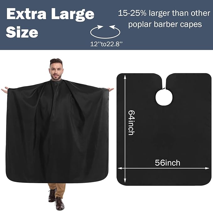12Pcs Barber Cape 64 x 56'' Large Waterproof Hair Cutting Salon Cape Adjustable Snaps for Hair Dye Salon Stylist Supplies (Black)