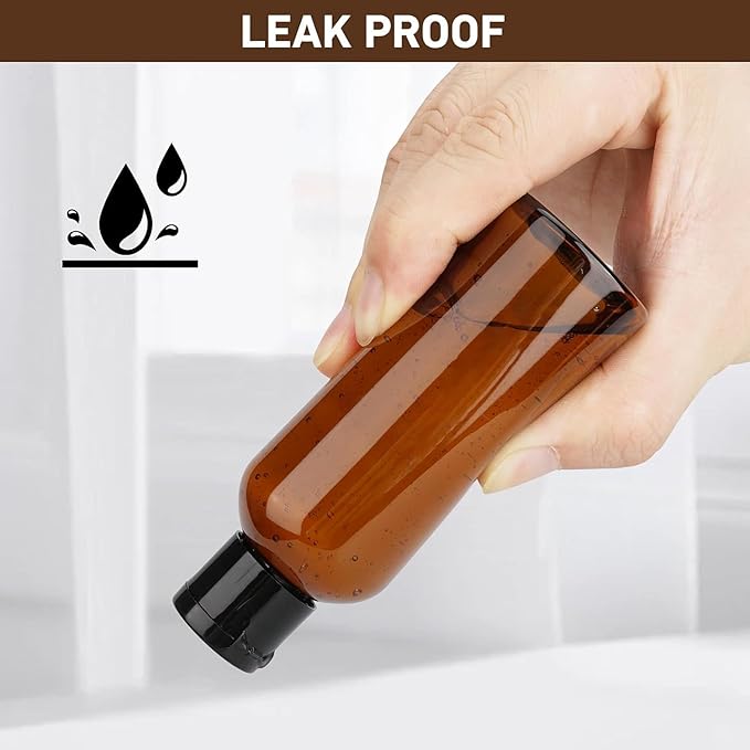 Wowang Travel Bottles for Toiletries 3.4oz 4 Pack TSA Approved Leak-Proof Travel Size Containers Squeezable Empty Plastic Toiletry Bottles for Shampoo, Conditioner, Body Wash (Brown)
