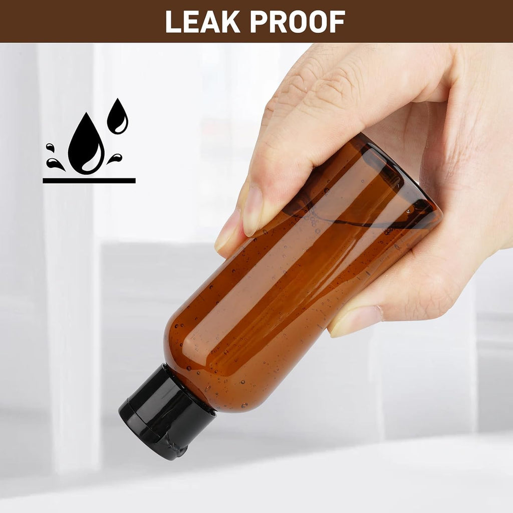 Wowang Travel Bottles for Toiletries 3.4oz 4 Pack TSA Approved Leak-Proof Travel Size Containers Squeezable Empty Plastic Toiletry Bottles for Shampoo, Conditioner, Body Wash (Brown)