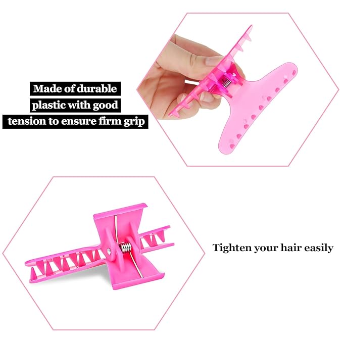 BAHABY Hair Clips for Styling Sectioning 12 PCS Pink Hot Pink Butterfly Clamps Hair Claw Clips Pro Salon Hair Clips for Styling, Sectioning, Cutting and Coloring
